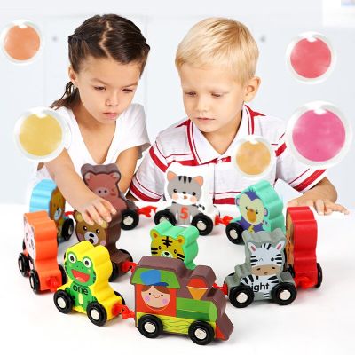 12pcs Car Train Magnetic Small Trains Child Boy Girl Wooden Letter Numbers Learning Assembly Drag Car Trains Toy