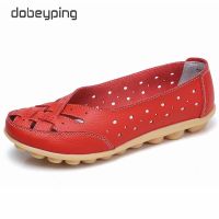 dobeyping Cut Outs Summer Womens Casual Shoes Genuine Leather Woman Flats Slip On Female Loafers Lady Boat Shoe Big Size 35-44