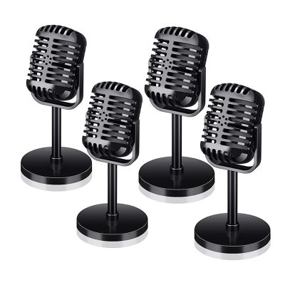 4Pcs Retro Microphone Props Model Vintage Microphone Antique Microphone Toy Microphone Stage Table Decor Silver