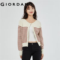 GIORDANO Women Cardigans Raglan Sleeve Crewneck Cardigans Button Closure Stripe Simple Fashion Casual Warm Cardigans 05353706