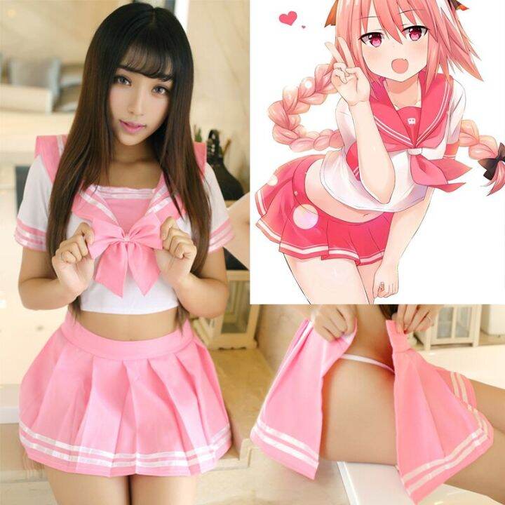 Fate/Grand Order Fate Apocrypha Rider Astolfo Cosplay JK School Uniform  Sailor Suit Women Fancy Outfit Anime Halloween Costume 