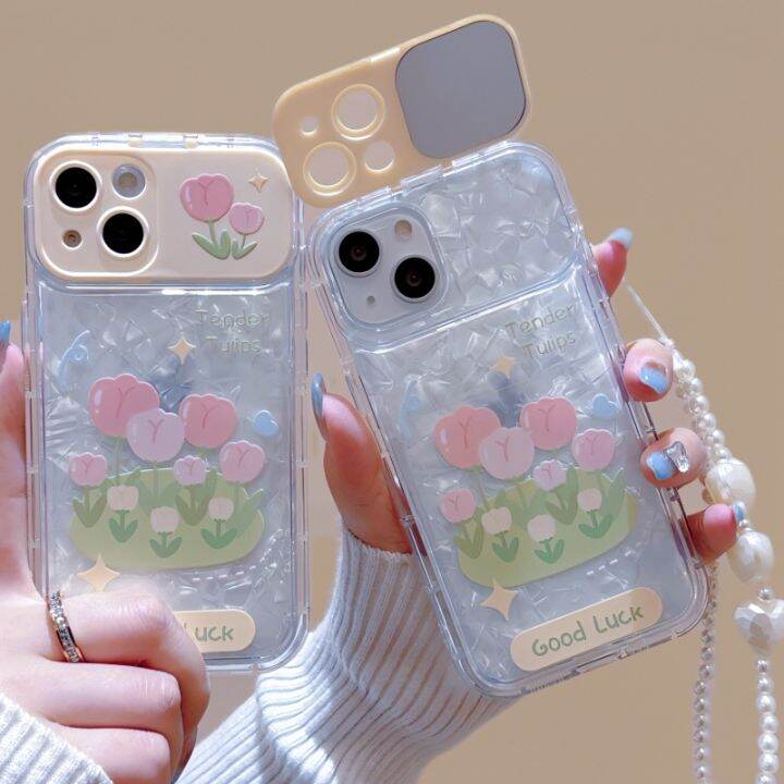 เคสโทรศัพท์มือถือ-กันกระแทก-ลายดอกทิวลิป-พร้อมกระจก-สําหรับ-iphone-12-13-14-7-8-se2020-xr-xs