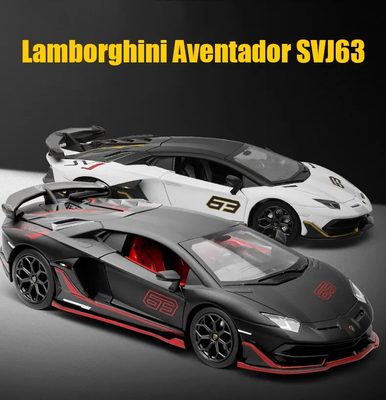 MSZ 1:24 Lamborghini Aventador SVJ63 Alloy Model Children's Toy Car  Die-Casting Sound And Light Pull Back Boy Gift Collection 