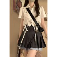 ❡ 65235 Short Sleeve Drawstring Shirt Pleated Skirt Short Skirt