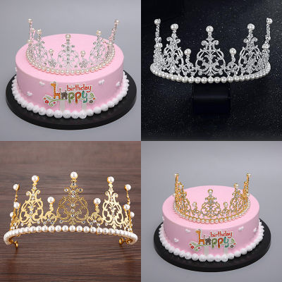 Pearl Hair Ornaments Iron Sheet Crown Decoration Pearl Crown Cake Topper Korean Iron Sheet Crown Half Crown Hair Clip