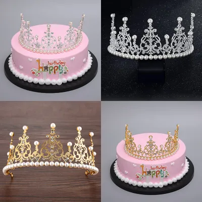 Half Crown Tiara Childrens Pearl Crown Korean Iron Sheet Crown Half Crown Hair Clip Pearl Crown Cake Topper