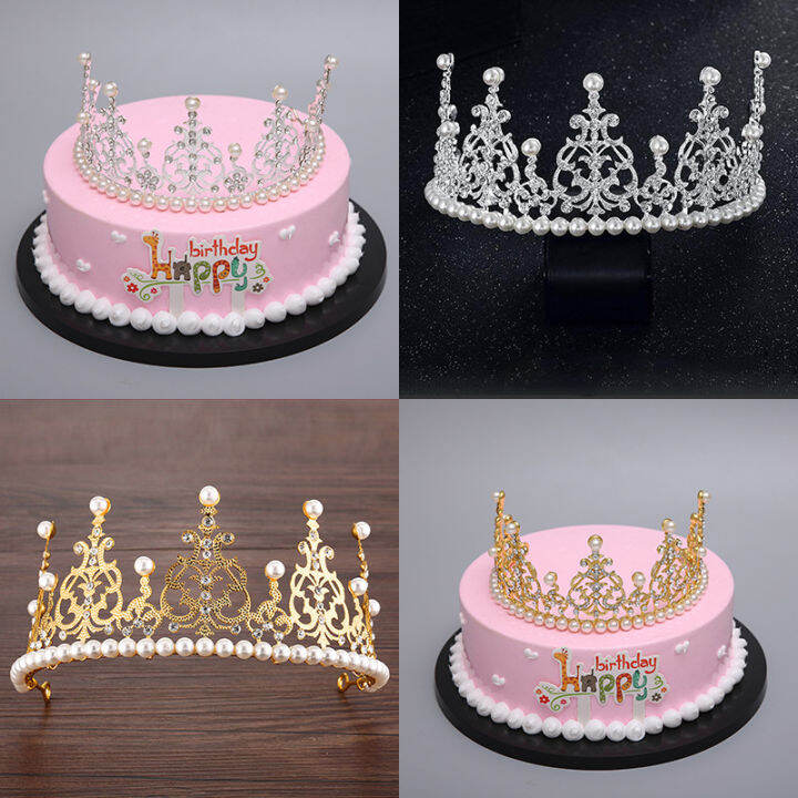 cake-decoration-crown-half-crown-tiara-half-crown-hair-clip-pearl-crown-cake-topper-korean-iron-sheet-crown