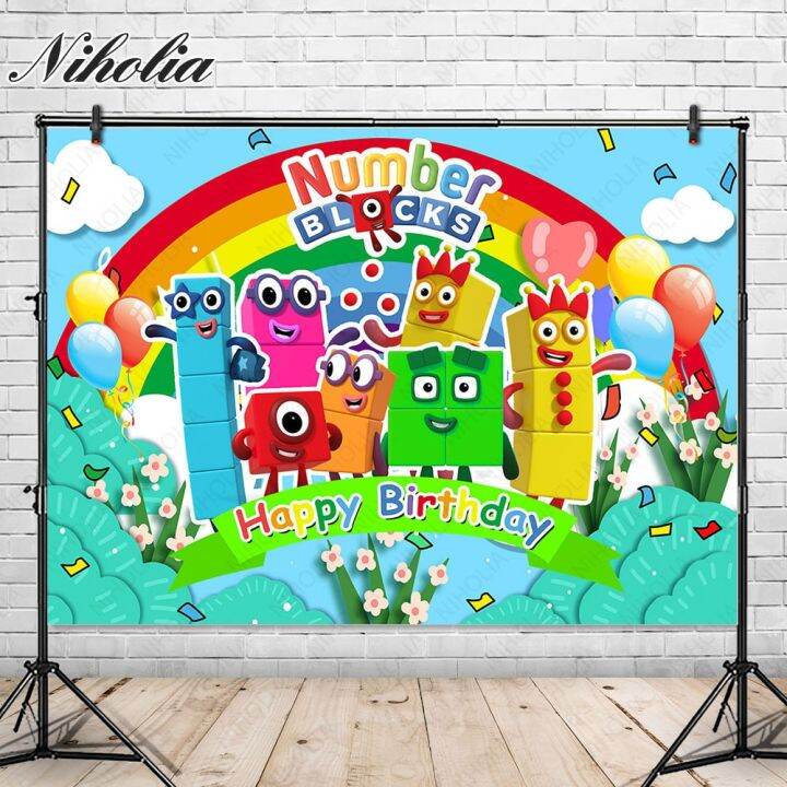 Niholia Number Blocks Photo Backdrop Happy Birthday Party Photography 