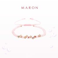 MARON✨ สร้อยข้อมือดาวนพเก้า (เชือกถัก) X อัญมณีมงคล ควอตซ์กุหลาบ เสริมดวงประจำวัน | My Nine Lucky Stars Bracelet with Rose Quartz เงินแท้ พลอยแท้ ชุบทองชมพู Rose Gold