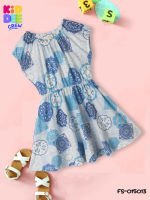 KiddeeCrew ชุดกระโปรงเด็กผู้หญิงสีครีมลายฟ้า Cream Blue Dress  เหมาะสำหรับอายุ 1-8 ปี