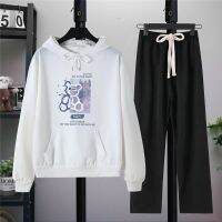 Spot parcel post Single Suit Autumn and Winter Fleece-Lined Student Loose New Hoodie Female + Casual Drawstring Wide-Leg Pants Two-Piece Suit Fashion