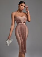 【YF】 Tassel Bandage Dress 2022 New Women Green Bodycon Elegant Sexy Evening Party Summer High Quality Club