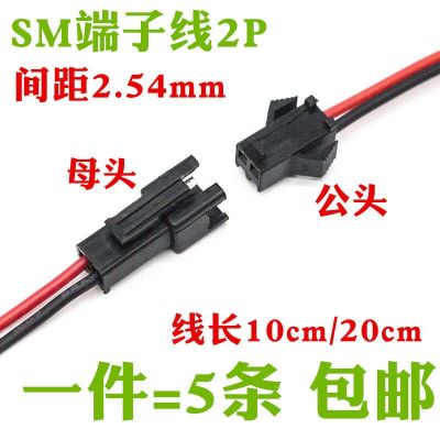 ขายในสต็อก SM สายเสียบ 2P SM-2P สายเทอร์มินัล 2.54mm LED ชุดสายไฟสีแดงดำ 10cm20cm