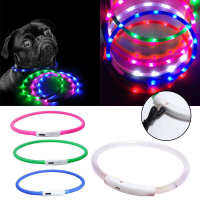 USB Rechargeable LED Dog Pet Collar Flashing Luminous Safety Night Light Up