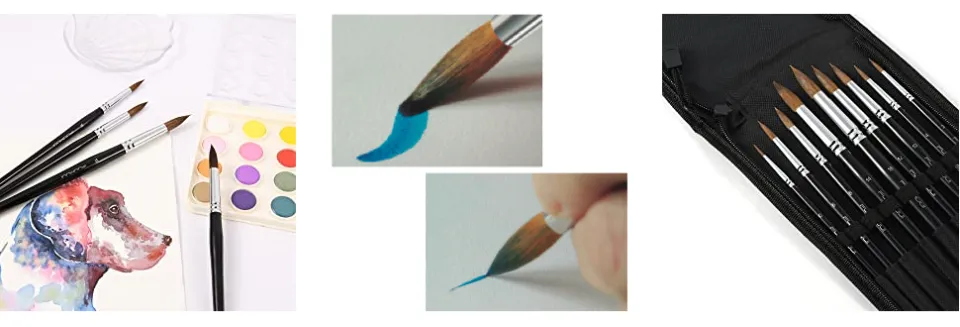Sable Watercolor Brushes Fuumuui 9pcs Detail to Mop Kolinsky Sable