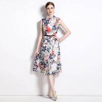 Women Dress Spot Real  Elegant    Vintage Printed Midi Dress