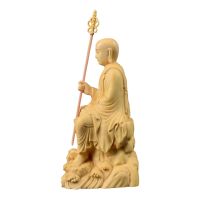 Wood Buddha Statue Figurine Decorative Ornament Sculpture Oriental Gift for Yoga Indoor Desktop Porch Desk