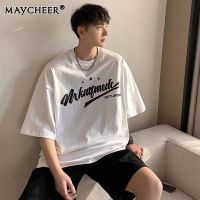 MAYCHEER   แฟชั่นของผู้ชายเสื้อยืดคอกลมแขนสั้นมาตรฐานลำลองทรงหลวมพิมพ์ลาย