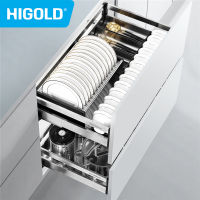 HIGOLD 600mm Kitchen Cabinet Basket Pull Drawer 800mm / 900mm 304 Stainless Steel Dish Storage Rack Combination Packages