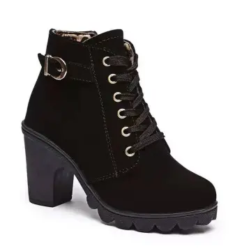 Buy Shuz Touch Ankle Length Brown Block Heel Boots at Amazon.in