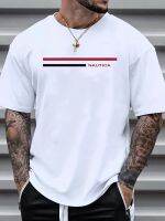 Plus Size MenS Trendy Letter Graphic Tees, Comfy Stretch Breathable T-Shirts For Summer, Oversized Loose MenS Clothings