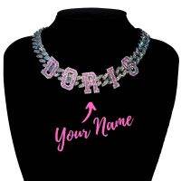 ❀☍  Iced Out Custom Letters Nameplate Choker ChainCustom Name Necklace With Pink StonesCustom AccessoriesBirthday