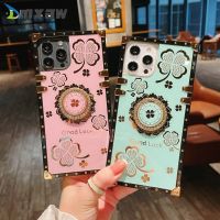 Luxury Diamond Case OPPO A93 A74 A55 A54 A16 A94 A95 F17 Pro A93 A73 A9 A5 2020 Square four-leaf clover Phone Cover with holder