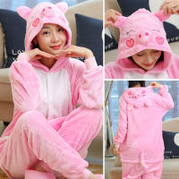 Children Flannel Animal Pajamas Set Kids Winter Nightwear Baby Infant Hooded Cartoon Stitch Pig Pajamas Boys Girls Sleepwear