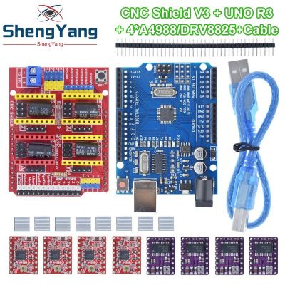 CNC Shield V3 Engraving Machine 3D Printe+ 4pcs DRV8825 Or A4988 Driver Expansion Board For Arduino + UNO R3 With USB Cable