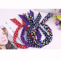 【CC】 fashion Dots print flower Ear Headwear Hairband Metal Wire Scarf Headband Hair Band Accessories