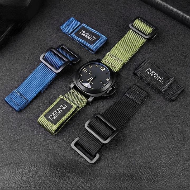 สายนาฬิกาสำหรับ-panerai-bell-ross-hamilton-hook-and-loop-nylon-canvas-br-สายนาฬิกาผู้ชาย-20มม-22มม-24มม