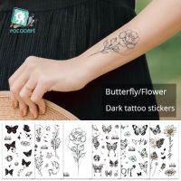 New Butterfly Small Fresh Tattoos Sticker Waterproof Retro Black and White Personalized Temporary Tattoos Sticker 60x105mm