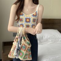 Hot sell 2023 Women Floral Embroidery Camis Crop Top Summer Cotton Crochet Sweet Sleeveless Retro Tops Beach Styles Slim Tank Top