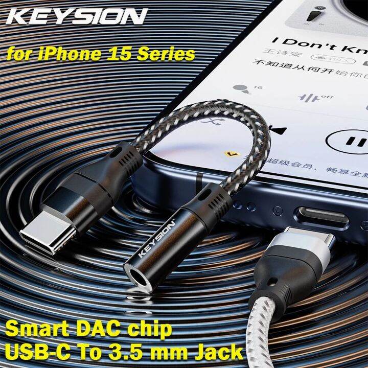 KEYSION USB Type C to 3.5mm DAC Chip Headphone Adapter USB C to 3.5 Aux Cable for iPhone 15 Pro