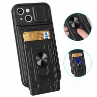 【Enjoy electronic】 For iphone 13 12 14 Pro Max Case Magnetic Ring Armor Cases With Card Slot For iphone 11 6 6S 7 8 PLUS Slide Camera Lens Cover