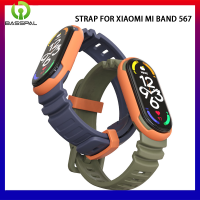 BassPal สายนาฬิกาสองโทนสีสไตล์สปอร์ตสำหรับ Mi Band 5 6 7สำหรับ Xiaomi MiBand 5 6สายรัดข้อมือเปลี่ยนสายนาฬิกาข้อมือซิลิโคน TPU แบบนิ่ม Miband5สาย Miband7 Miband6