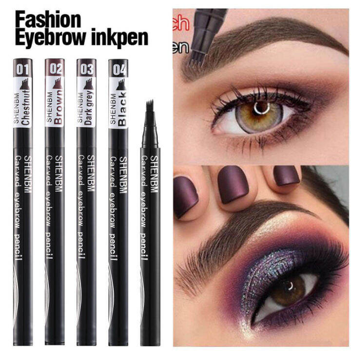 4 Points Eyebrows Pen Lazy 4D Hair-like Eyebrow Tattoo Pen Waterproof ...