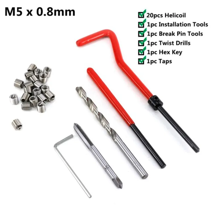 30Pcs/Set M5x0.8 HSS Metric Thread Repair Insert Kit Coil Helicoil Set ...