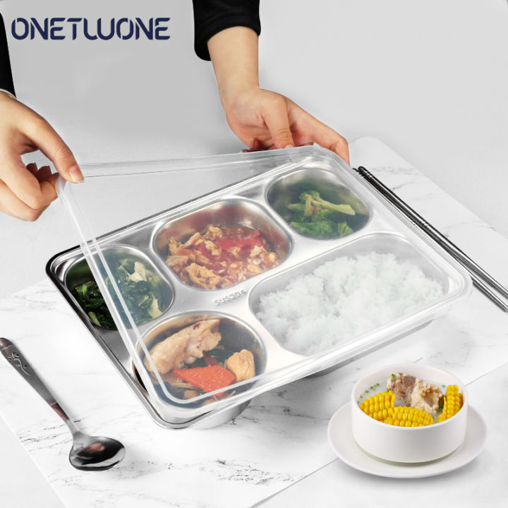 Cute Canteen Plate Food Containers Dining Hall Tray With Compartments And  Lid Lunch Box Restaurant Buffet