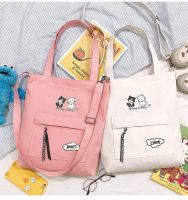 ifashionbagshop(IF1041) กระเป๋าผ้าสะพายข้างน้องแมว2ตัวน่ารัก