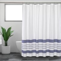 Blue Striped Shower Curtains Modern Minimalist Geometric Lines White Bath Curtain Set Polyester Fabric Bathroom Decor with Hooks