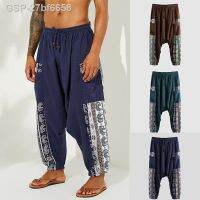 ☁27bf6658 2022 Homens Algodão Harem Calças Dos Solto Do วินเทจ Joggers Masculinas Larga Baggy Cross-Pants Étnico Impressão De Virilha