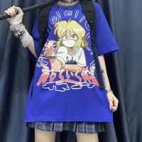 Street shirt แขนสั้นหญิงสาวนุ่มฤดูร้อนเกาหลีรุ่น Harajuku ญี่ปุ่น Retro การ์ตูนการ์ตูนพิมพ์หลวม Kawaii เสื้อยืด Top