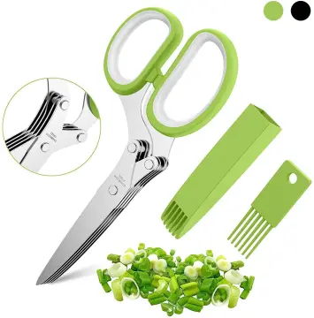  Herb Scissors, X-Chef Multipurpose 5 Blade Kitchen Herb Shears  Herb Cutter with Safety Cover and Cleaning Comb for Chopping Basil Chive  Parsley (Green) : Home & Kitchen