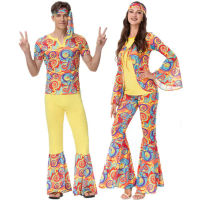 คู่ชุดฮาโลวีนปาร์ตี้ Hippie Vintage 60S 70S Peace Love เสื้อผ้าชุด Rock Disco ผู้หญิง Hippies คอสเพลย์เครื่องแต่งกาย