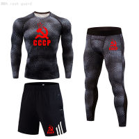 Men CCCPT shirt Long-sleeved Top Running pants Compression Clothing Bodybuilding T-Shirt Sport leggings rashgard male tracksuit