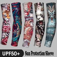 ₪❏ 1PCS 2023 New Men Long Fake Warmers Summer Tattoo Sleeves Sun Protection Cover Outdoor Gloves Driving Ice Silk Arm Sleeves Women