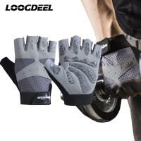 {Feili Sports Outdoor} LOOGDEEL ถุงมือฟิตเนสครึ่งนิ้วระบายอากาศได้ฝ่ามือกันลื่นยิมยกน้ำหนักที่ป้องกันข้อมือออกกำลังกายปั่นจักรยาน