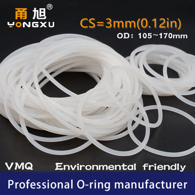 แหวนซิลิโคนสีขาวซิลิโคน/VMQ CS3mm O-ring Seal OD105/110/120/130/135/140/150/170*3mm O Ring Seal ปะเก็นยางแหวนเครื่องซักผ้า-Yinguer