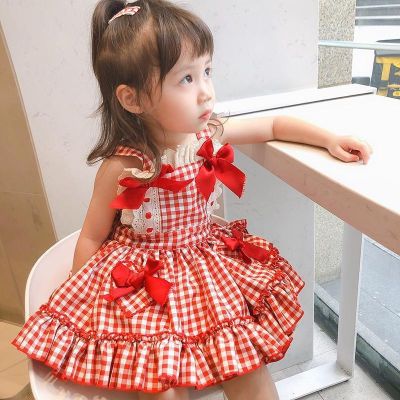 Girls Dress Plaid Bow Lolita Princess Summer Childrens Clothing